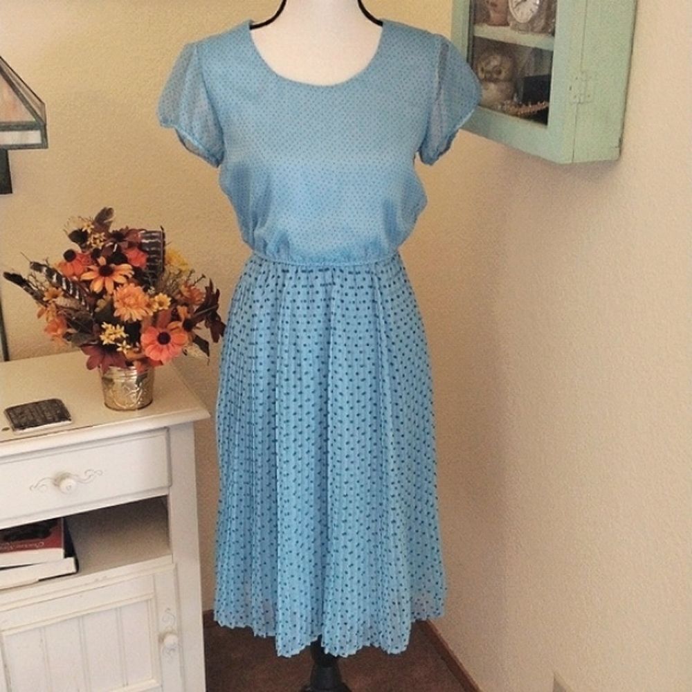 DownEast Blue Dotted Dress Soft Girl Cottagecore